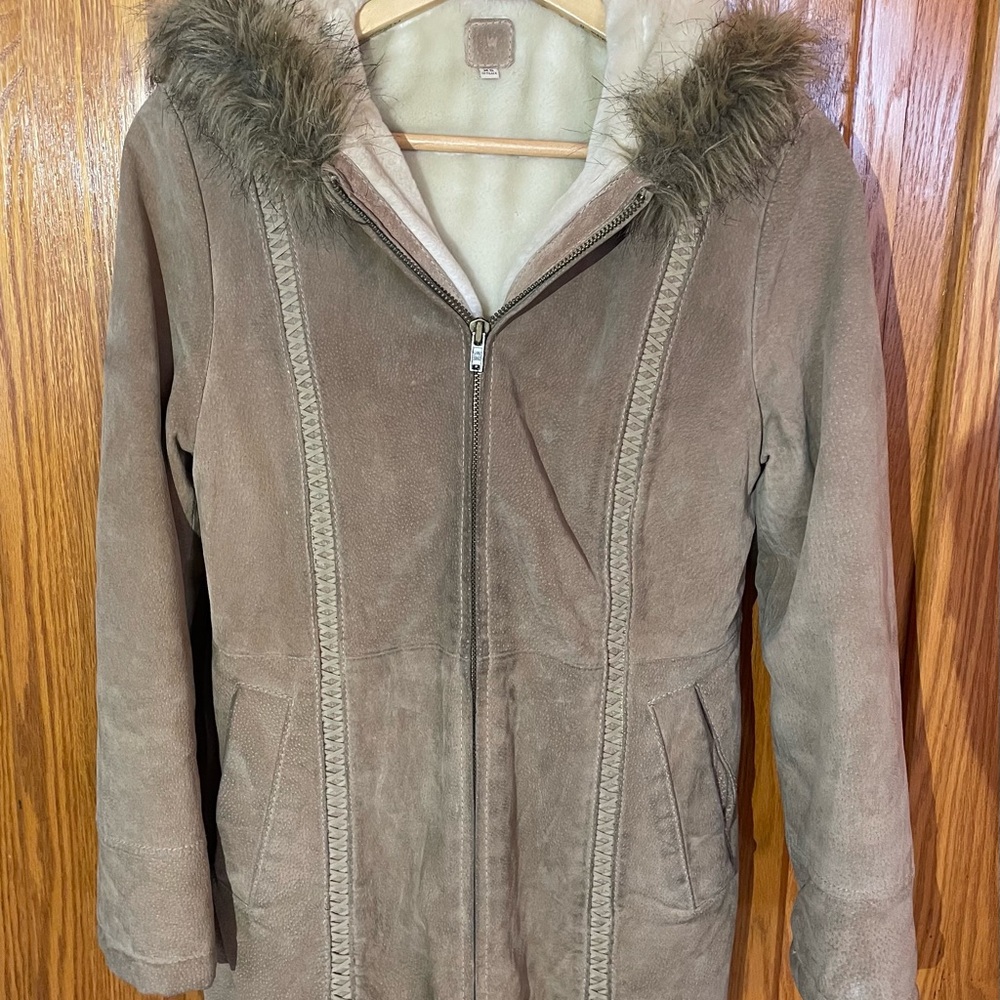 Wilsons Leather Suede Jacket with Faux Fur Trim